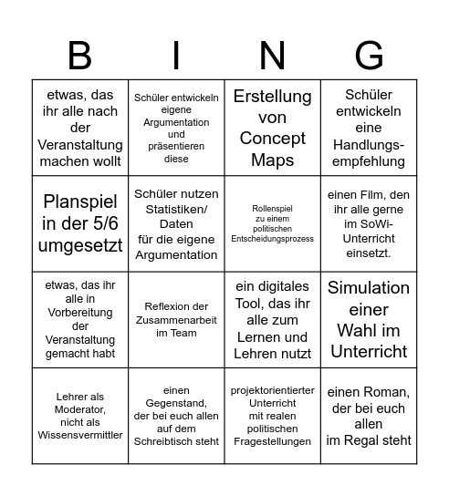 Findet als Gruppe.../Was habt ihr ALLE seit dem ersten Fortbildungsteil in eurem Unterricht gemacht? Bingo Card