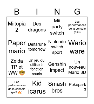 Nintendo direct avril 2025 Bingo Card
