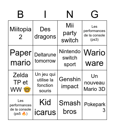 Nintendo direct avril 2025 Bingo Card