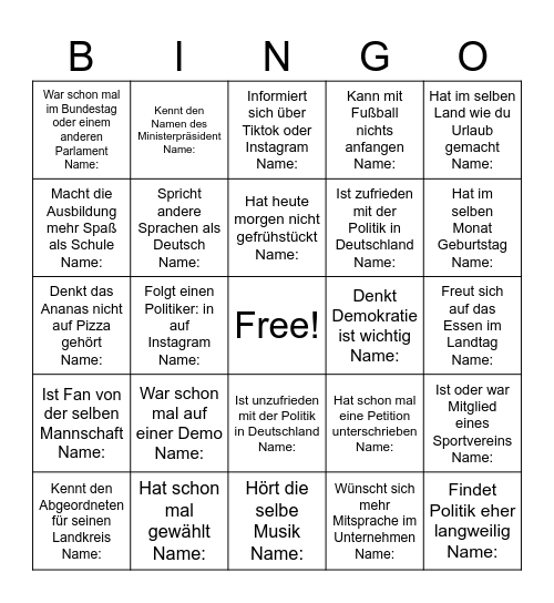 Landtag BINGO Card