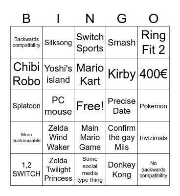 Nintendo Direct 2 Bingo Card