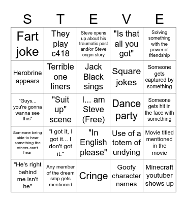 Minecraft Movie Bingo Card