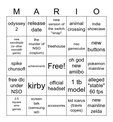 Switch 2 Bingo Card