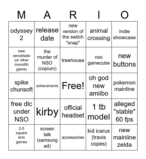 Switch 2 Bingo Card