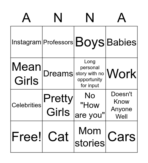 Untitled Bingo Card