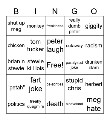 family guy Bingo Card