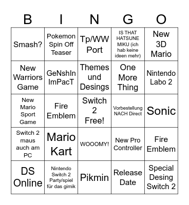 Switch 2 BULLSHIT Bingo Card