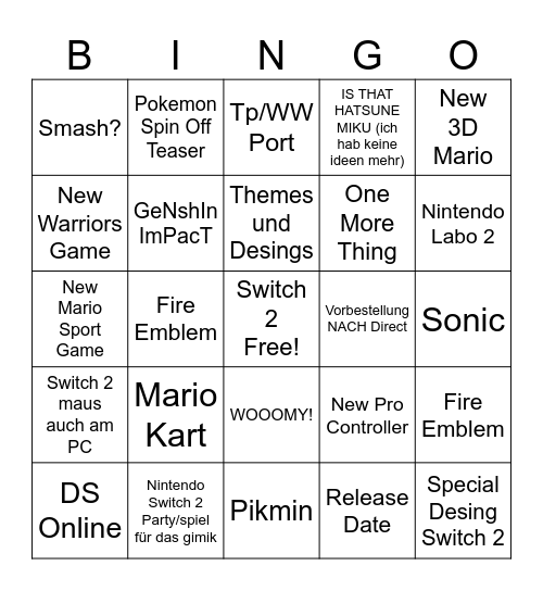 Switch 2 BULLSHIT Bingo Card