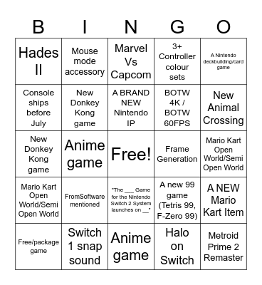 Switch 2 Direct Bingo Card