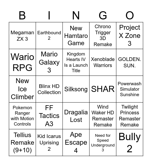 Dream Bingo Card