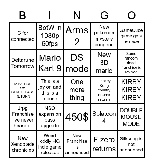 Switch 2 direct bingo Card