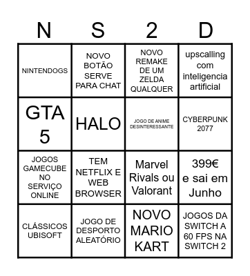 Nintendo Direct Bingo Card