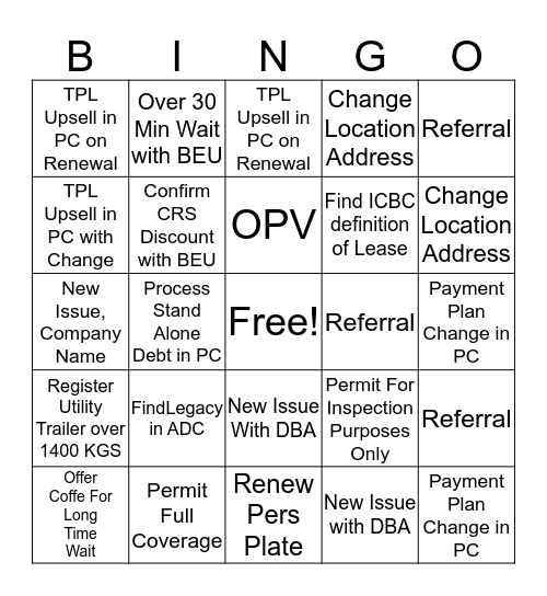 Policy Centre Bingo Card