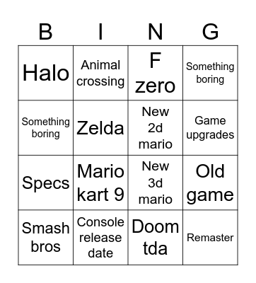Nintendo direct switch 2 Bingo Card