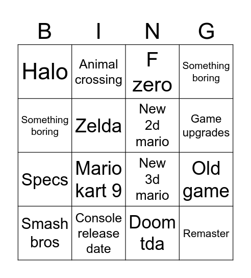 Nintendo direct switch 2 Bingo Card