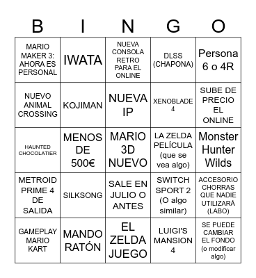 SWITCH 2 Bingo Card