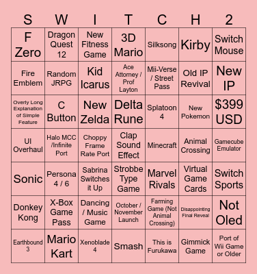 Switch 2 Direct Bingo Card