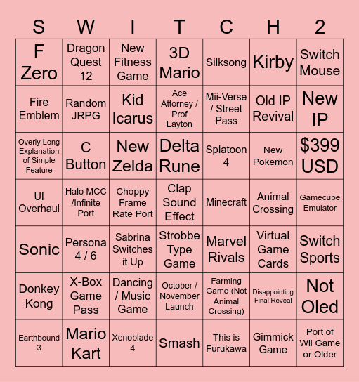 Switch 2 Direct Bingo Card