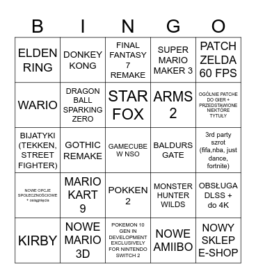 NINTENDO DIRECT O 15:00 Bingo Card
