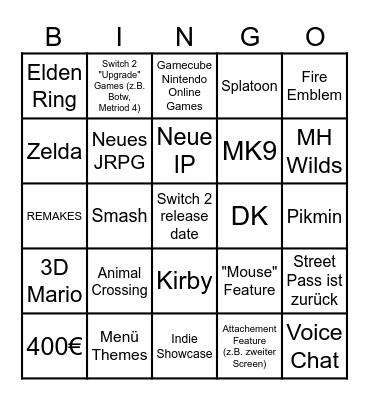 Switch 2 Direct Bingo Card