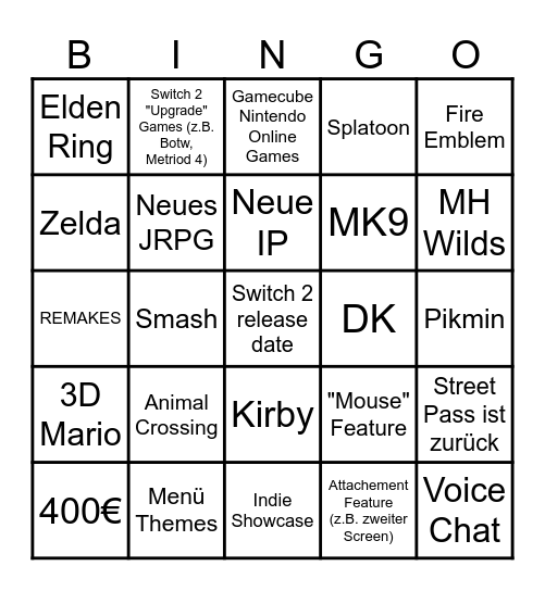 Switch 2 Direct Bingo Card