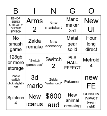 Switch 2 Direct Bingo Card
