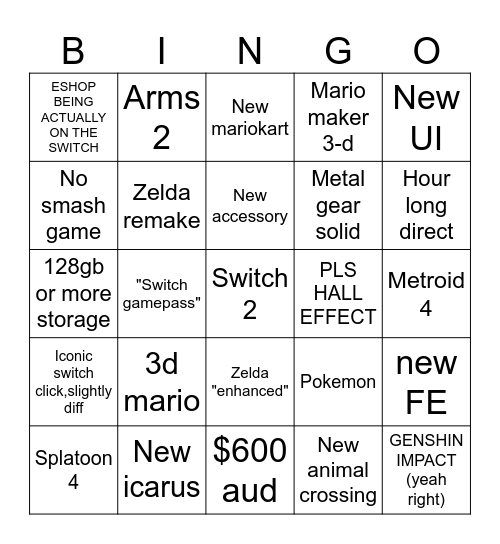 Switch 2 Direct Bingo Card
