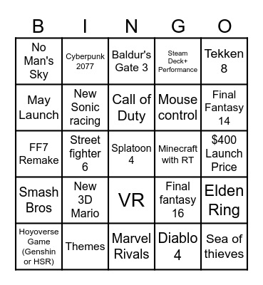 Switch 2 Bingo Card