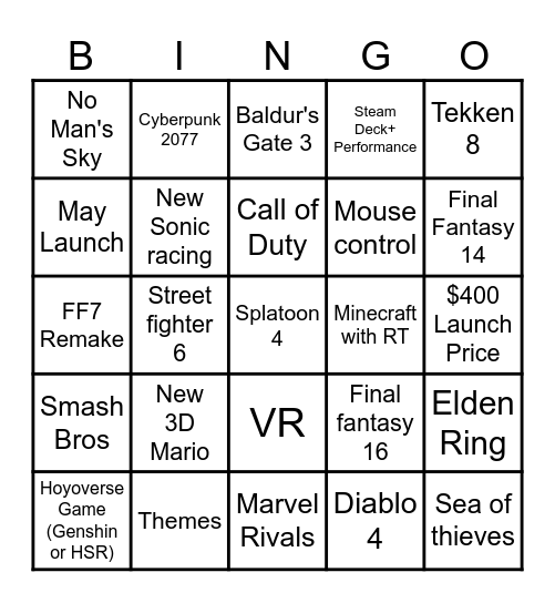Switch 2 Bingo Card