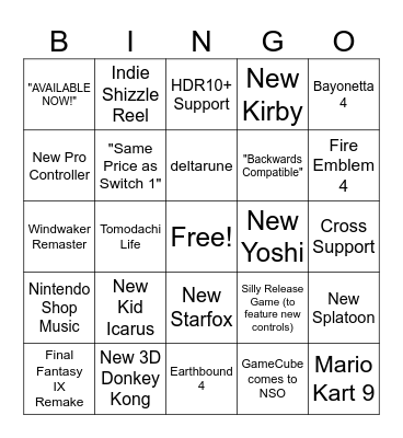 Kim's Switch 2 Direct Bingo April 2025 Bingo Card