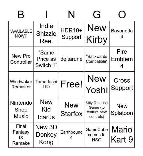 Kim's Switch 2 Direct Bingo April 2025 Bingo Card
