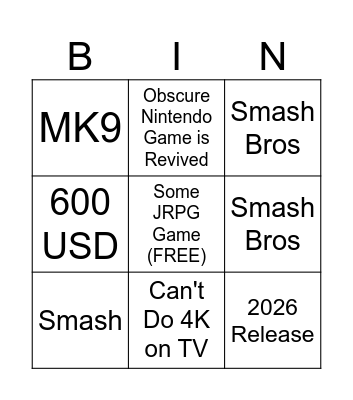 Untitled Bingo Card