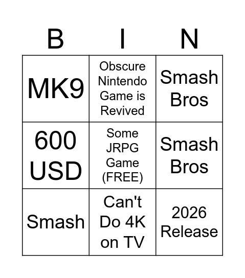 Untitled Bingo Card