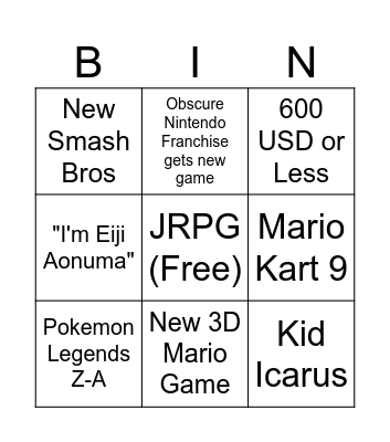 Untitled Bingo Card