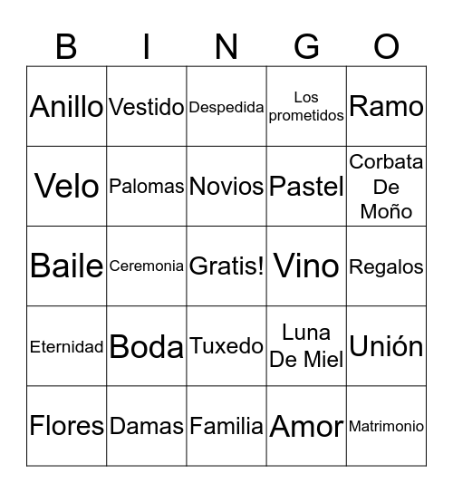 Bingo de Boda Bingo Card