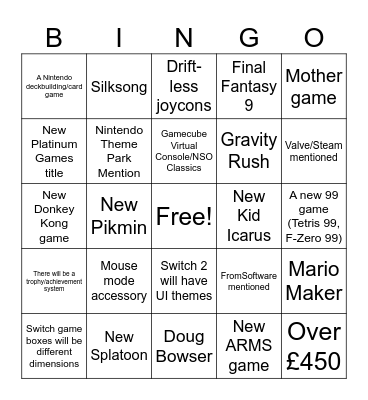 Switch 2 Bingo Card