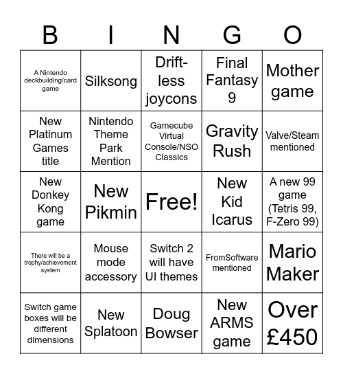Switch 2 Bingo Card