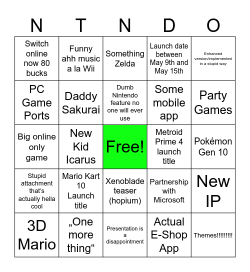 Switch 2 Hype Bingo Card
