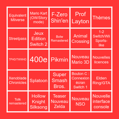 Nintendo Direct - Nintendo Switch 2 Bingo Card