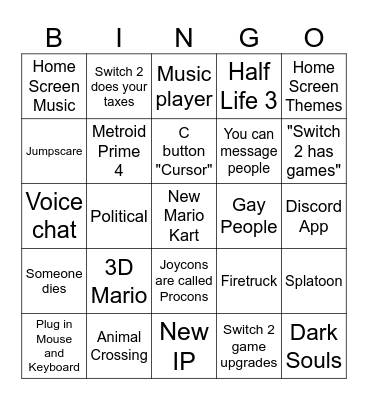Switch 2 Direct Bingo Card