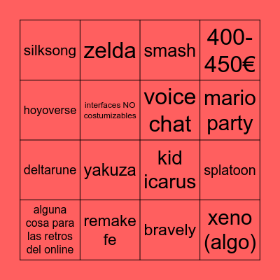nintendo switch 2 Bingo Card