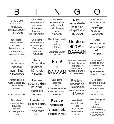 Nintendo direct Switch 2 Bingo Card