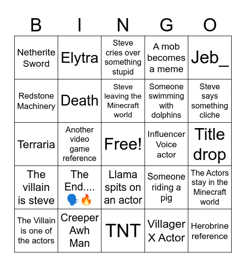 Minecraft Bingo Card