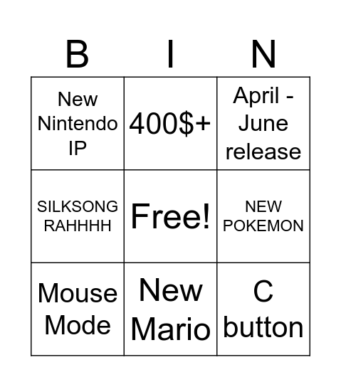Untitled Bingo Card