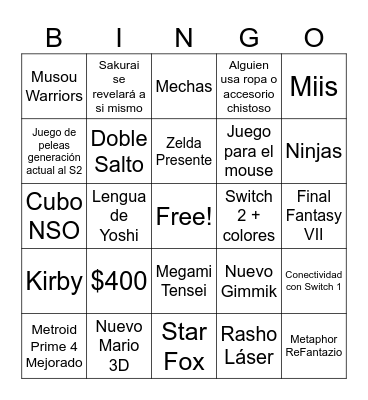 NINTENDO SWITCH 2 Bingo Card