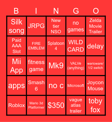 switch tuah Bingo Card