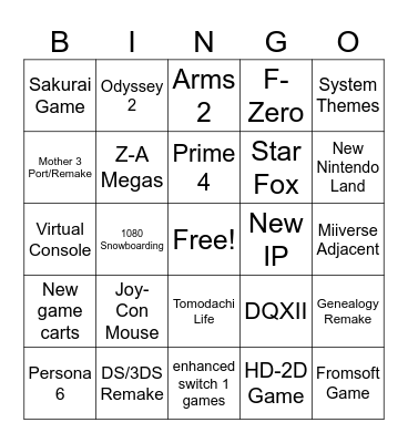 Switch 2 Predictions Bingo Card