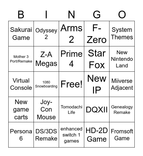 Switch 2 Predictions Bingo Card