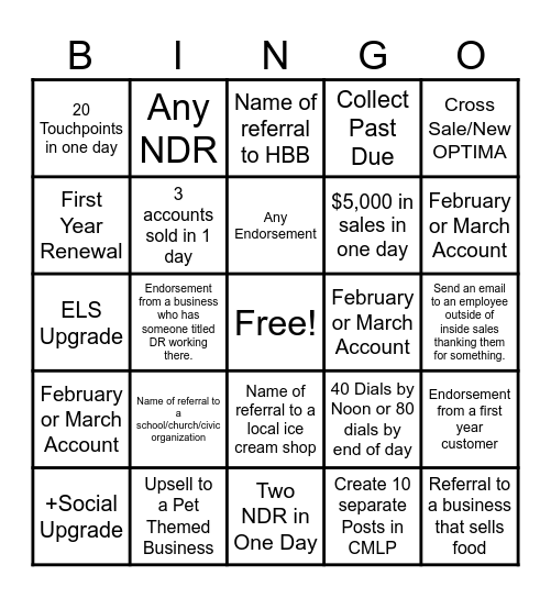 Account Manager Bingo Card