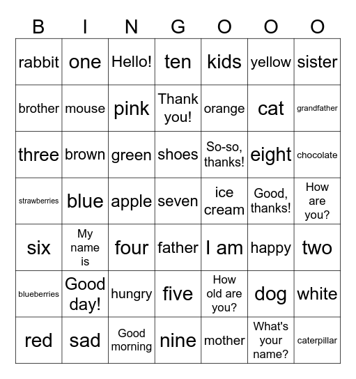 grade 2 German bingo Card